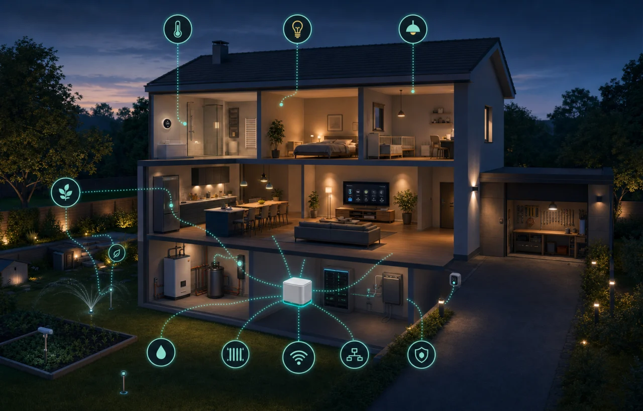 Illustration of a Home Assistant powered smart home